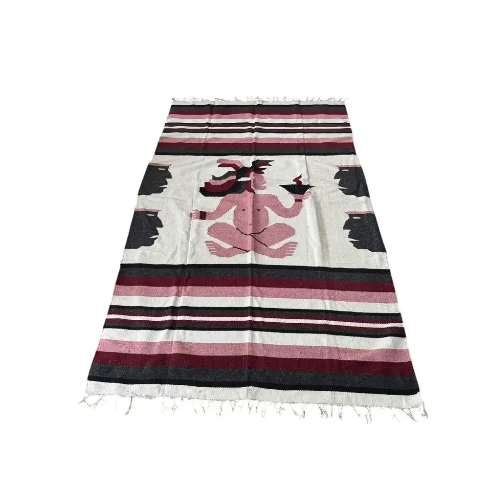Southwestern Tapestry Blanket Art Hand Woven (?) Fringe Wall Hanging Rug READ